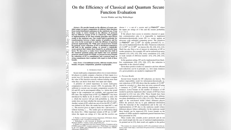 On the Efficiency of Classical and Quantum Secure Function Evaluation
