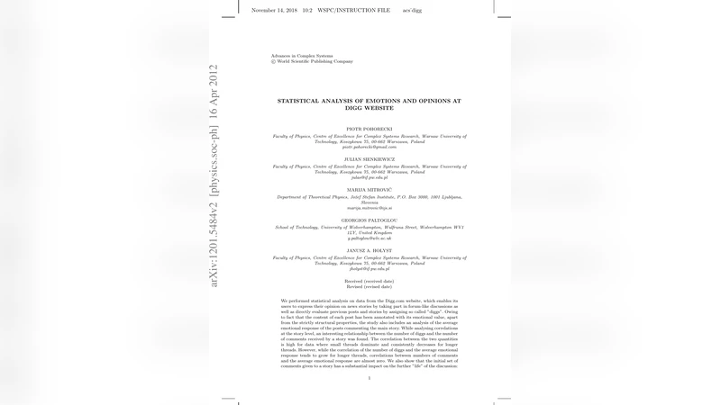 Statistical analysis of emotions and opinions at Digg website