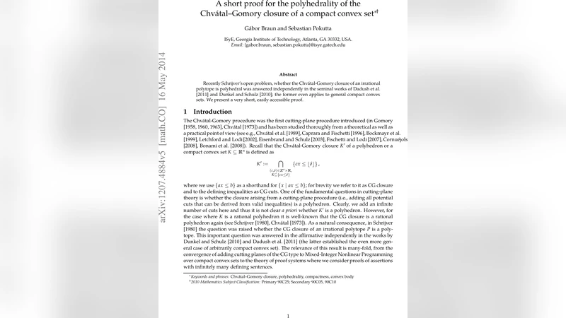 A short proof for the polyhedrality of the Chvatal-Gomory closure of a   compact convex set