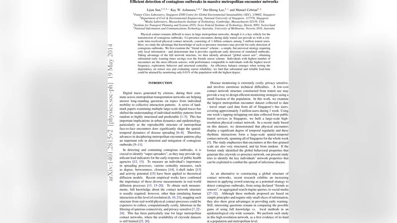 Efficient detection of contagious outbreaks in massive metropolitan   encounter networks
