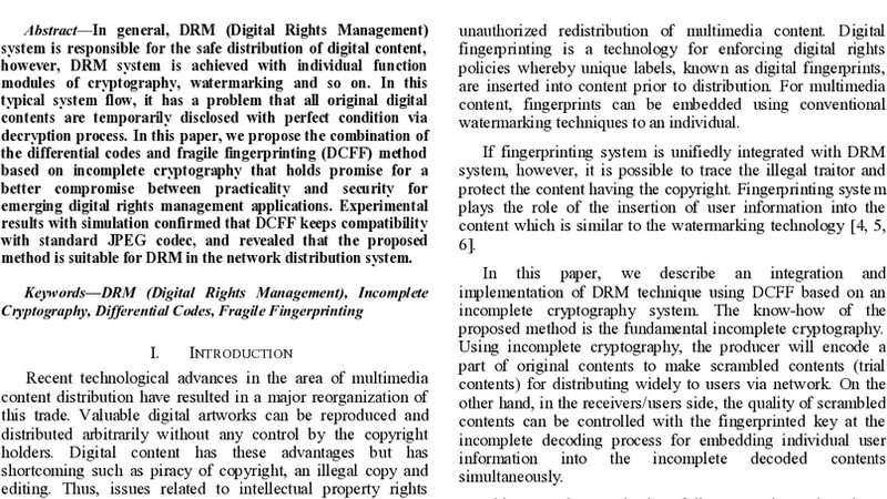 An Incomplete Cryptography based Digital Rights Management with DCFF