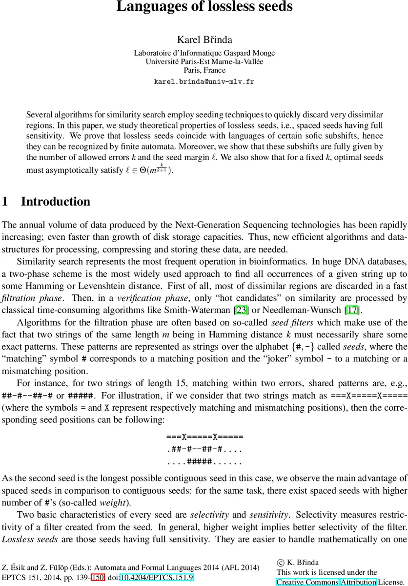 Languages of lossless seeds