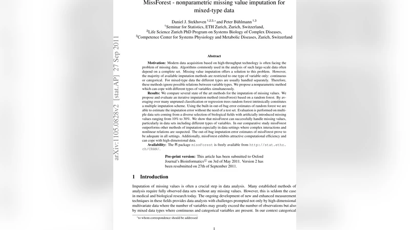 MissForest - nonparametric missing value imputation for mixed-type data
