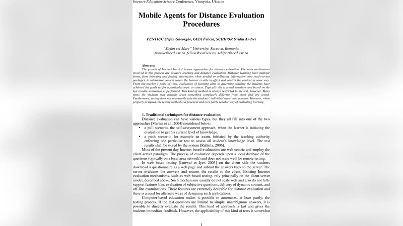 Mobile Agents for Distance Evaluation Procedures
