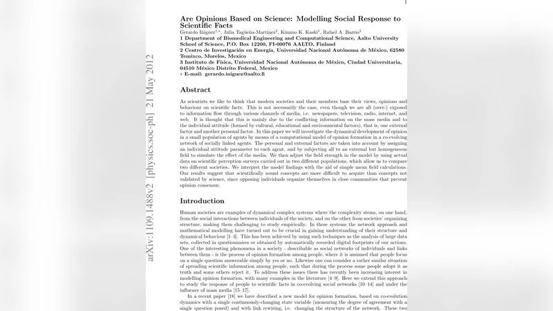 Are Opinions Based on Science: Modelling Social Response to Scientific   Facts