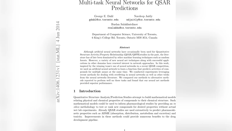 Multi-task Neural Networks for QSAR Predictions