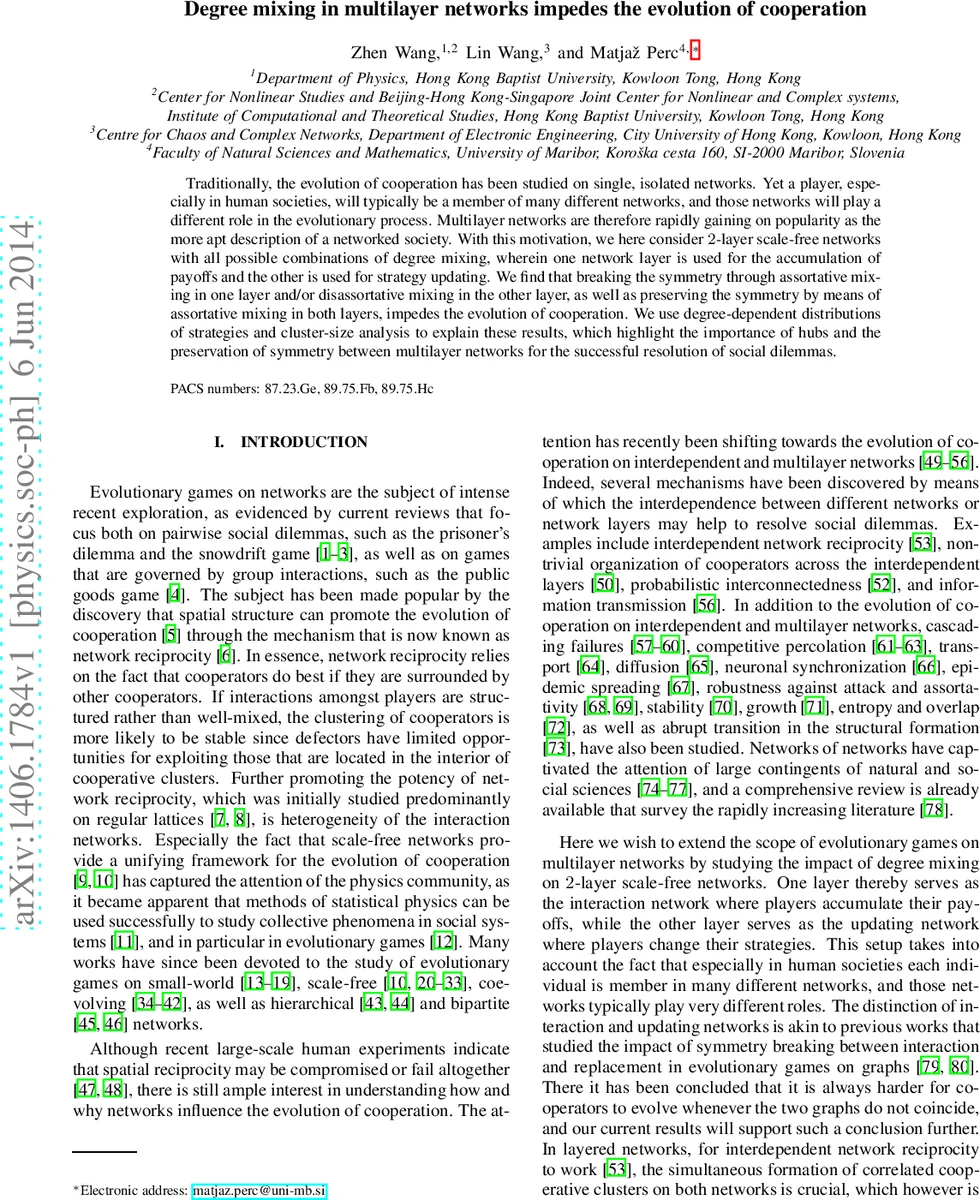 Degree mixing in multilayer networks impedes the evolution of   cooperation