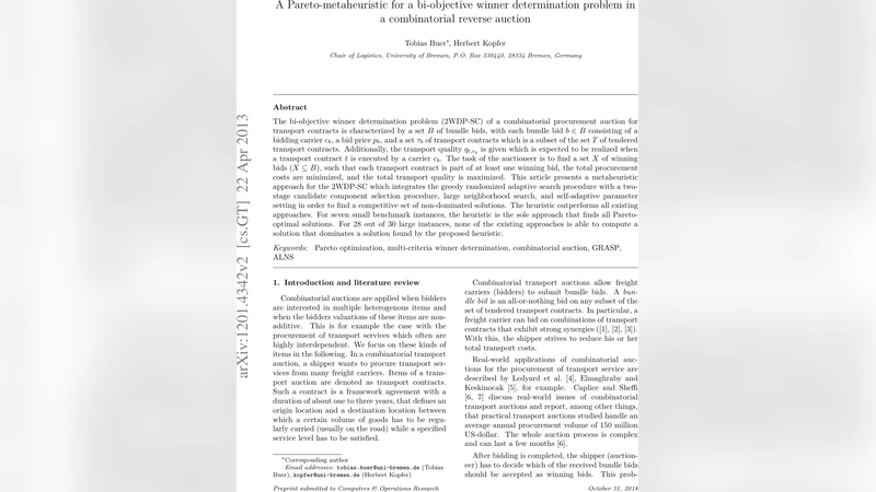 A Pareto-metaheuristic for a bi-objective winner determination problem   in a combinatorial reverse auction