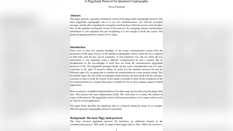 A Piggybank Protocol for Quantum Cryptography