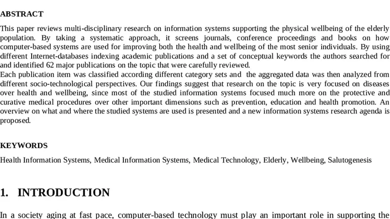 A Literature Review on Information Systems Supporting the Physical   Wellbeing of Elderly People