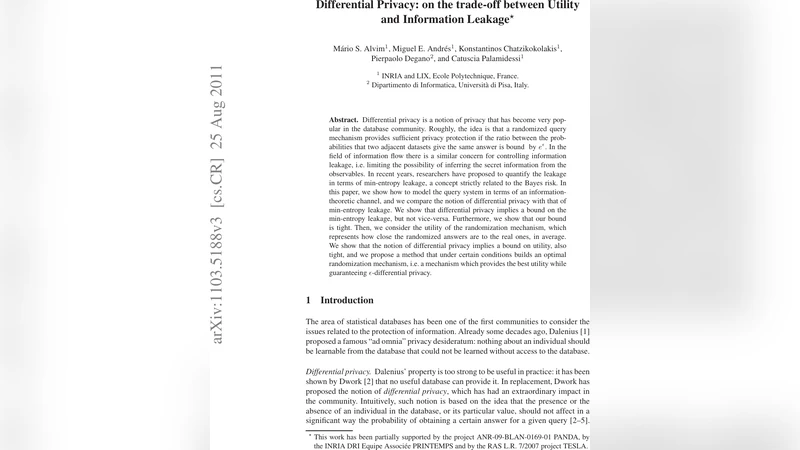 Differential Privacy: on the trade-off between Utility and Information   Leakage