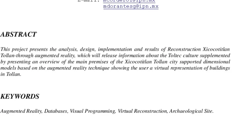 Tollan-Xicocotitlan: A reconstructed City by augmented reality