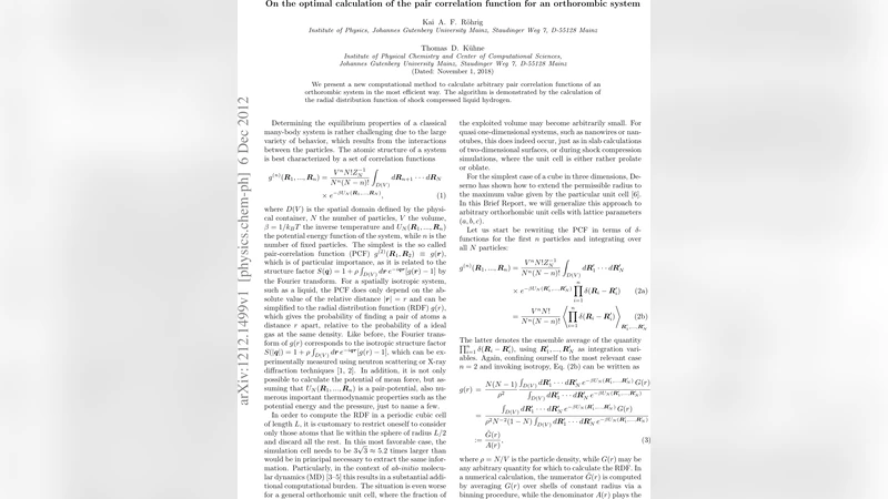 On the optimal calculation of the pair correlation function for an   orthorombic system