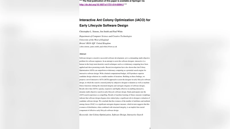 Interactive Ant Colony Optimisation (iACO) for Early Lifecycle Software   Design