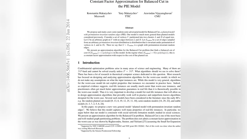 Constant Factor Approximation for Balanced Cut in the PIE model