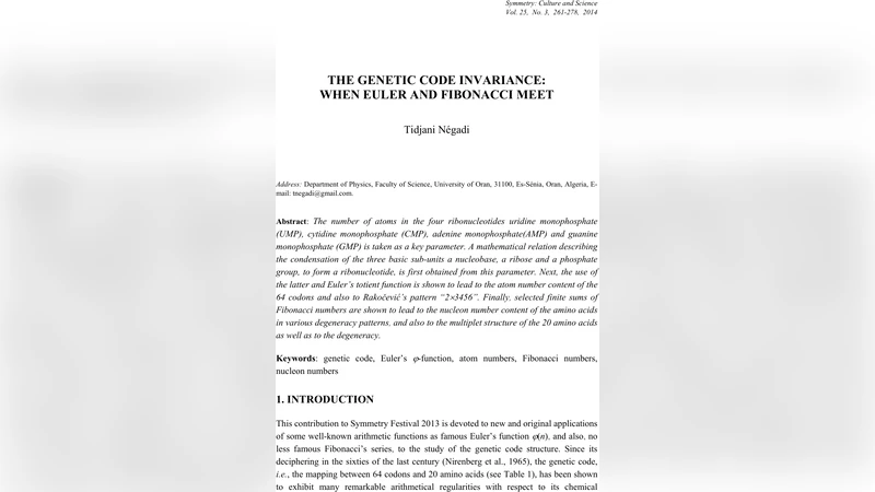 The genetic code invariance: when Euler and Fibonacci meet