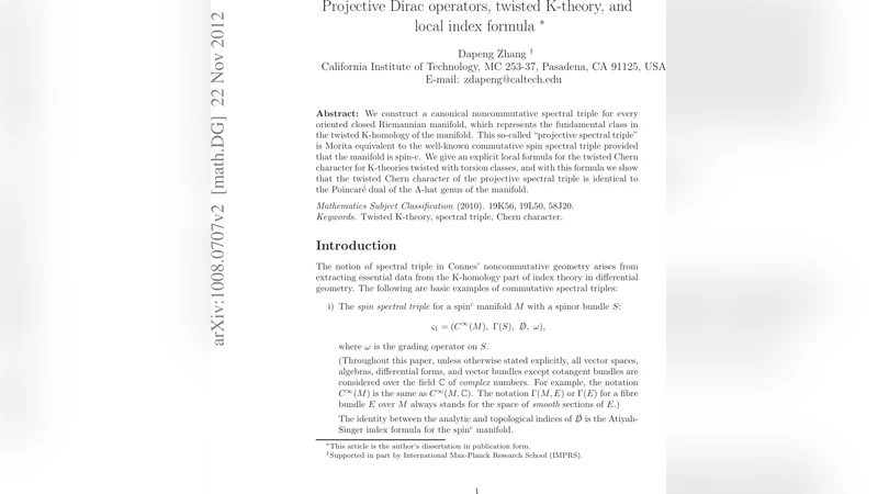 Projective Dirac Operators, Twisted K-Theory and Local Index Formula