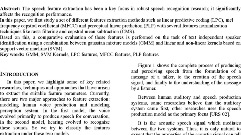 On the Use of Different Feature Extraction Methods for Linear and Non   Linear kernels