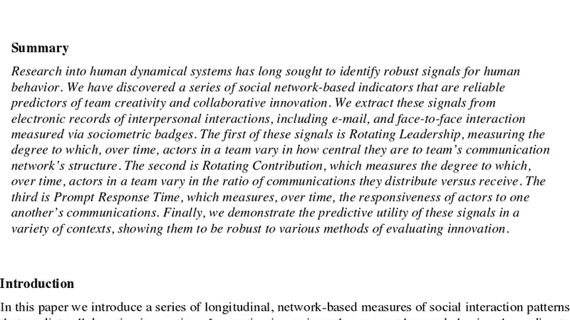 Measuring Team Creativity Through Longitudinal Social Signals