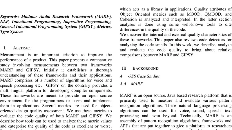 Toward Software Measurement and Quality Analysis of MARF and GIPSY Case   Studies, a Team 8 SOEN6611-S14 Project Report