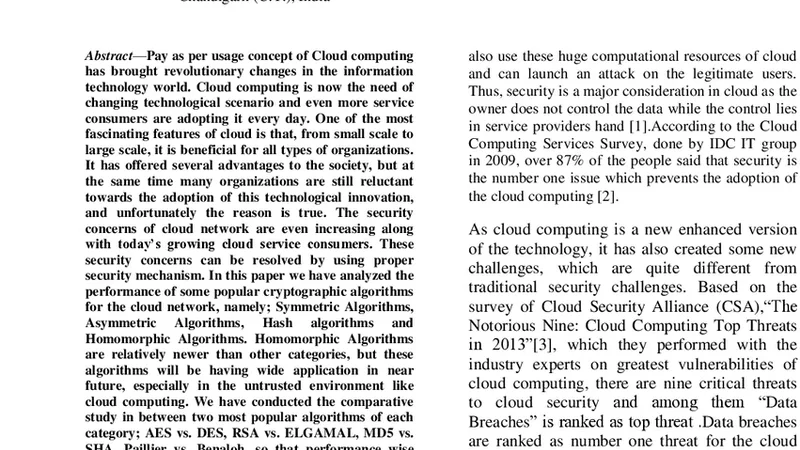 Analyzing Cryptographic Algorithms for Secure Cloud Network