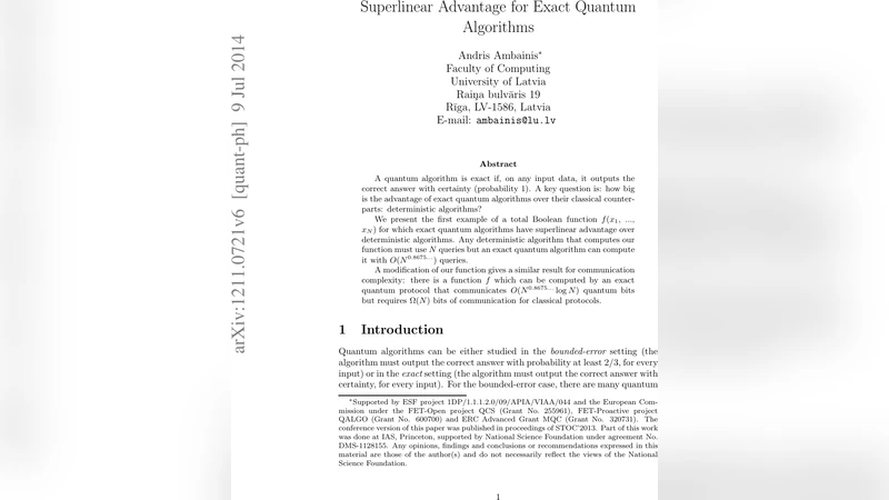 Superlinear advantage for exact quantum algorithms