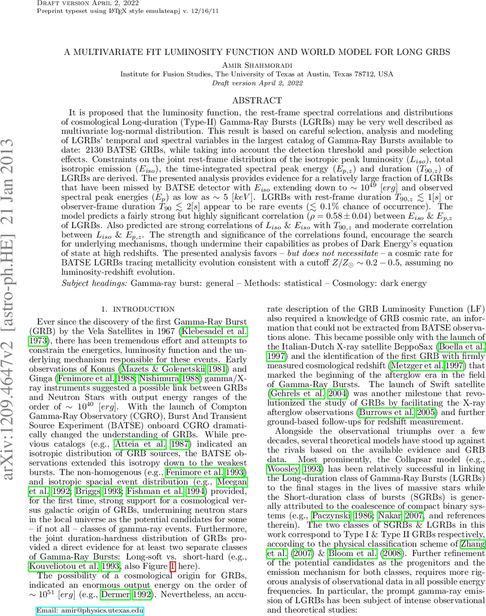 A Multivariate Fit Luminosity Function and World Model for Long GRBs