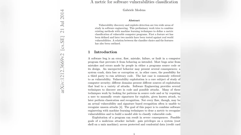 A metric for software vulnerabilities classification