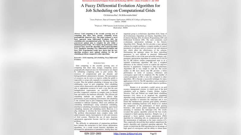 A Fuzzy Differential Evolution Algorithm for Job Scheduling on   Computational Grids