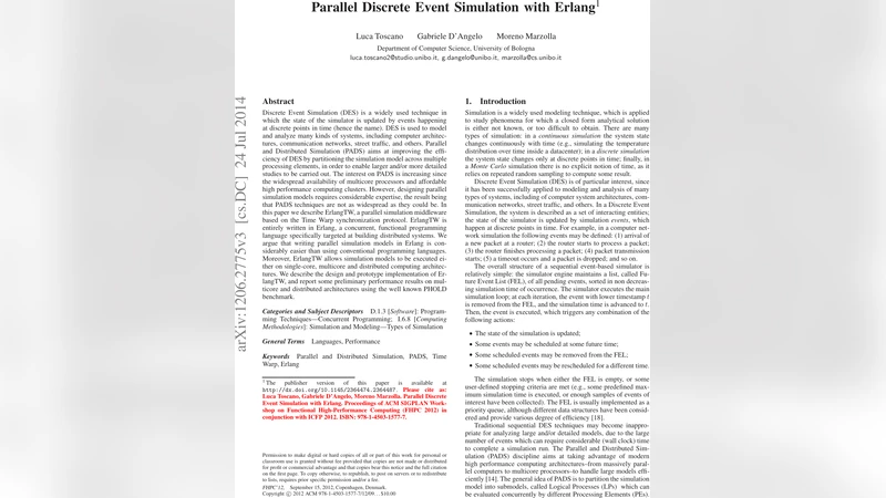 Parallel Discrete Event Simulation with Erlang