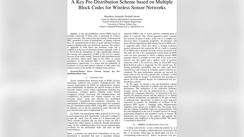 A Key Pre-Distribution Scheme based on Multiple Block Codes for Wireless   Sensor Networks