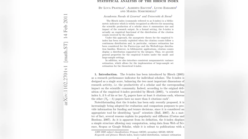 Statistical analysis of the Hirsch Index