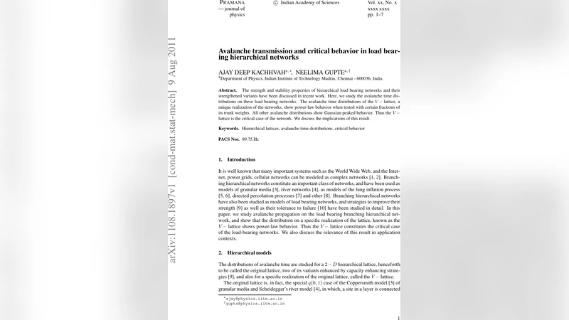 Avalanche transmission and critical behavior in load bearing   hierarchical networks