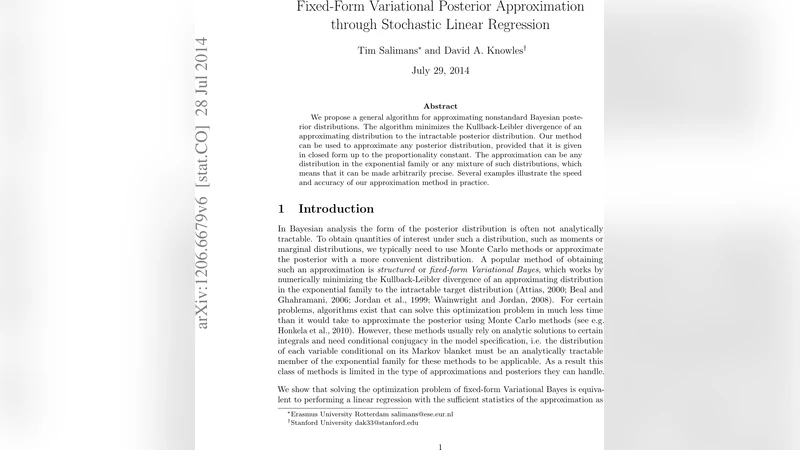 Fixed-Form Variational Posterior Approximation through Stochastic Linear   Regression