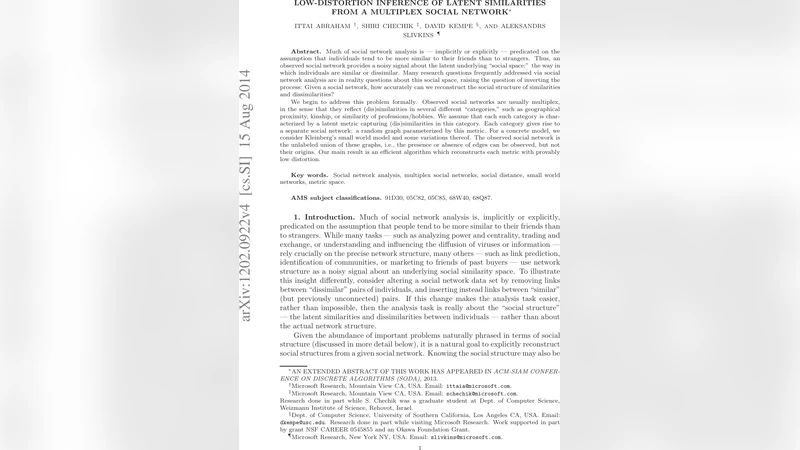 Low-distortion Inference of Latent Similarities from a Multiplex Social   Network