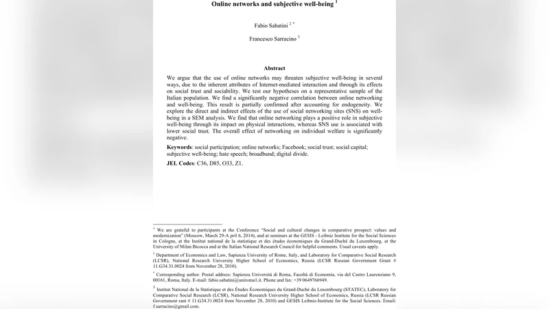 Online networks and subjective well-being