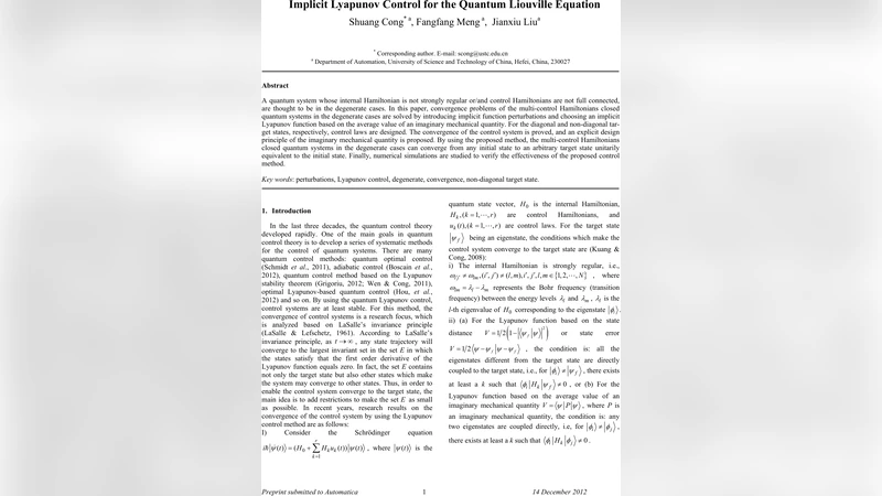 Implicit Lyapunov Control for the Quantum Liouville Equation