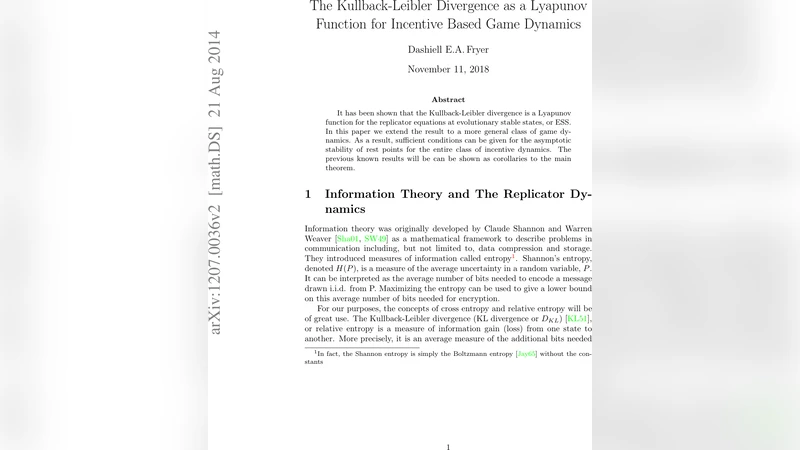 The Kullback-Leibler Divergence as a Lyapunov Function for Incentive   Based Game Dynamics