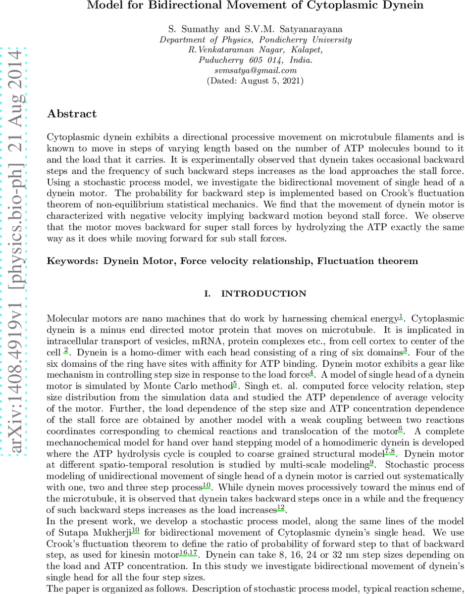 Model for bidirectional movement of cytoplasmic dynein