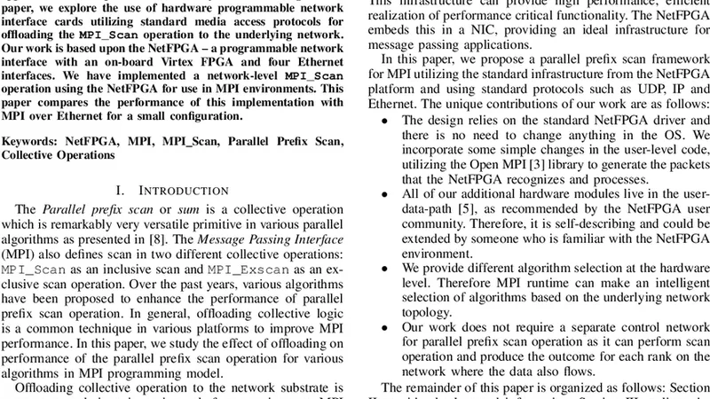 Offloading MPI Parallel Prefix Scan (MPI_Scan) with the NetFPGA