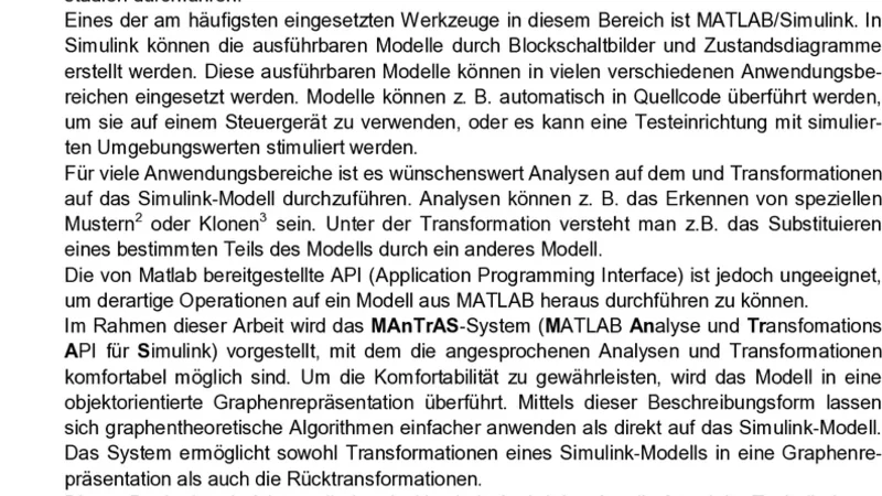 Objektorientierte Graphendarstellung von Simulink-Modellen zur einfachen   Analyse und Transformation