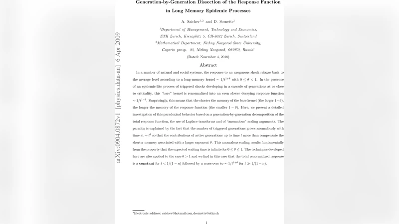 Generation-by-Generation Dissection of the Response Function in Long   Memory Epidemic Processes