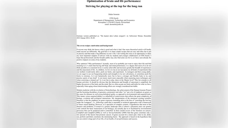 Optimization of brain and life performance: Striving for playing at the   top for the long run