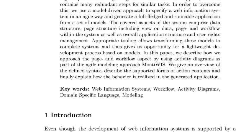 Using Lightweight Activity Diagrams for Modeling and Generation of Web   Information Systems