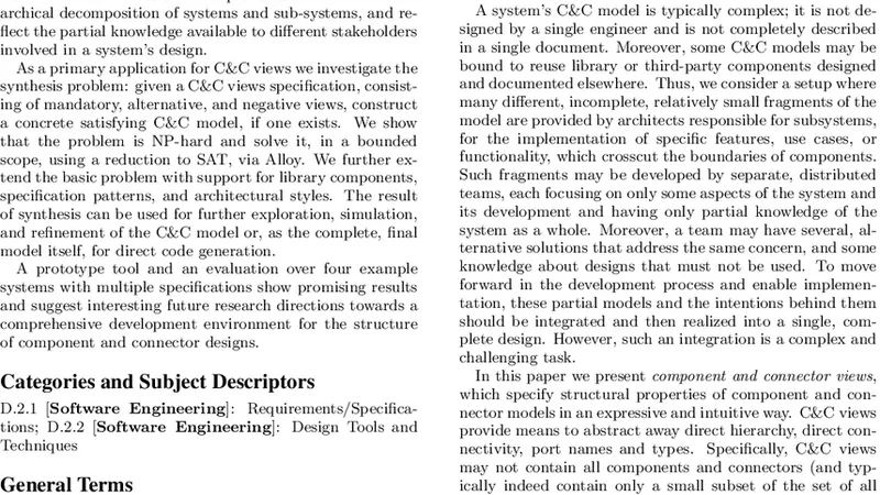 Synthesis of Component and Connector Models from Crosscutting Structural   Views