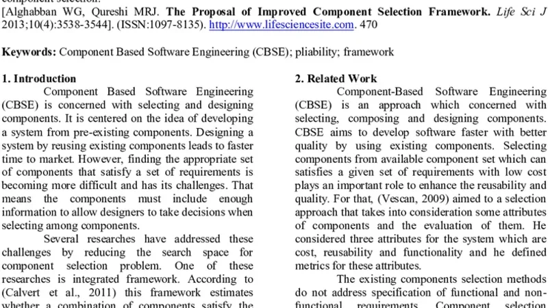 The proposal of improved component selection framework
