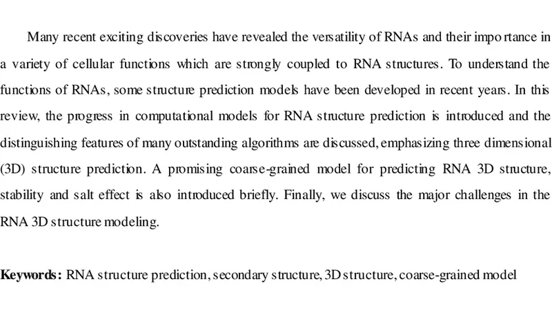 RNA structure prediction: progress and perspective