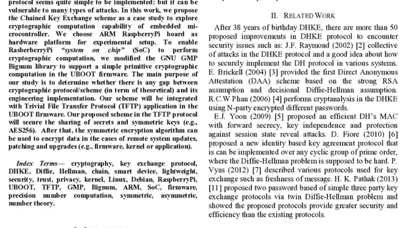 An Experimental Study of Cryptography Capability using Chained Key   Exchange Scheme for Embedded Devices