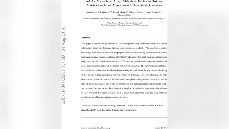 Ad Hoc Microphone Array Calibration: Euclidean Distance Matrix   Completion Algorithm and Theoretical Guarantees