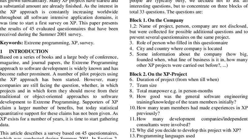 Quantitative Survey on Extreme Programming Projects